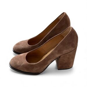 Italian Alberto Fermani Brown Suede Pumps, Size 39 Brown Suede Block Heels